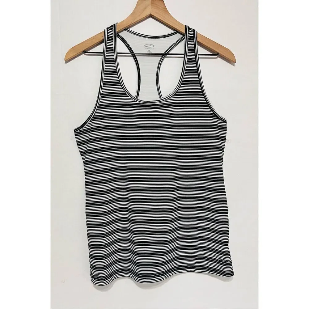 Champion Black And White Striped Tank Top   Sz XL